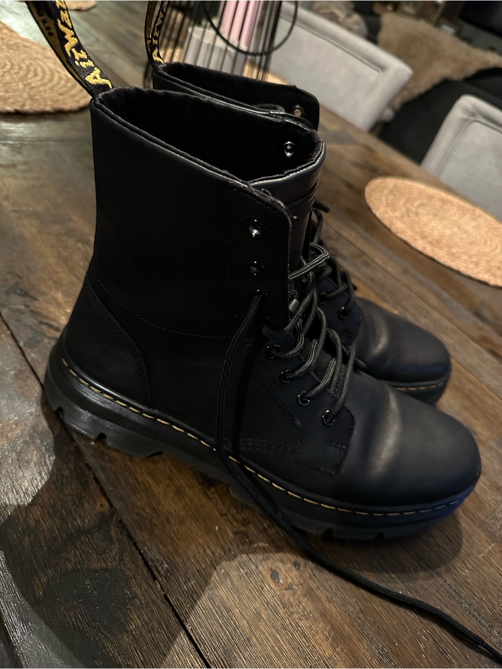 Dr. Martens Black Combs Lace-Up 8-Eye Combat Boots Soft Leather - Picture 5 of 7